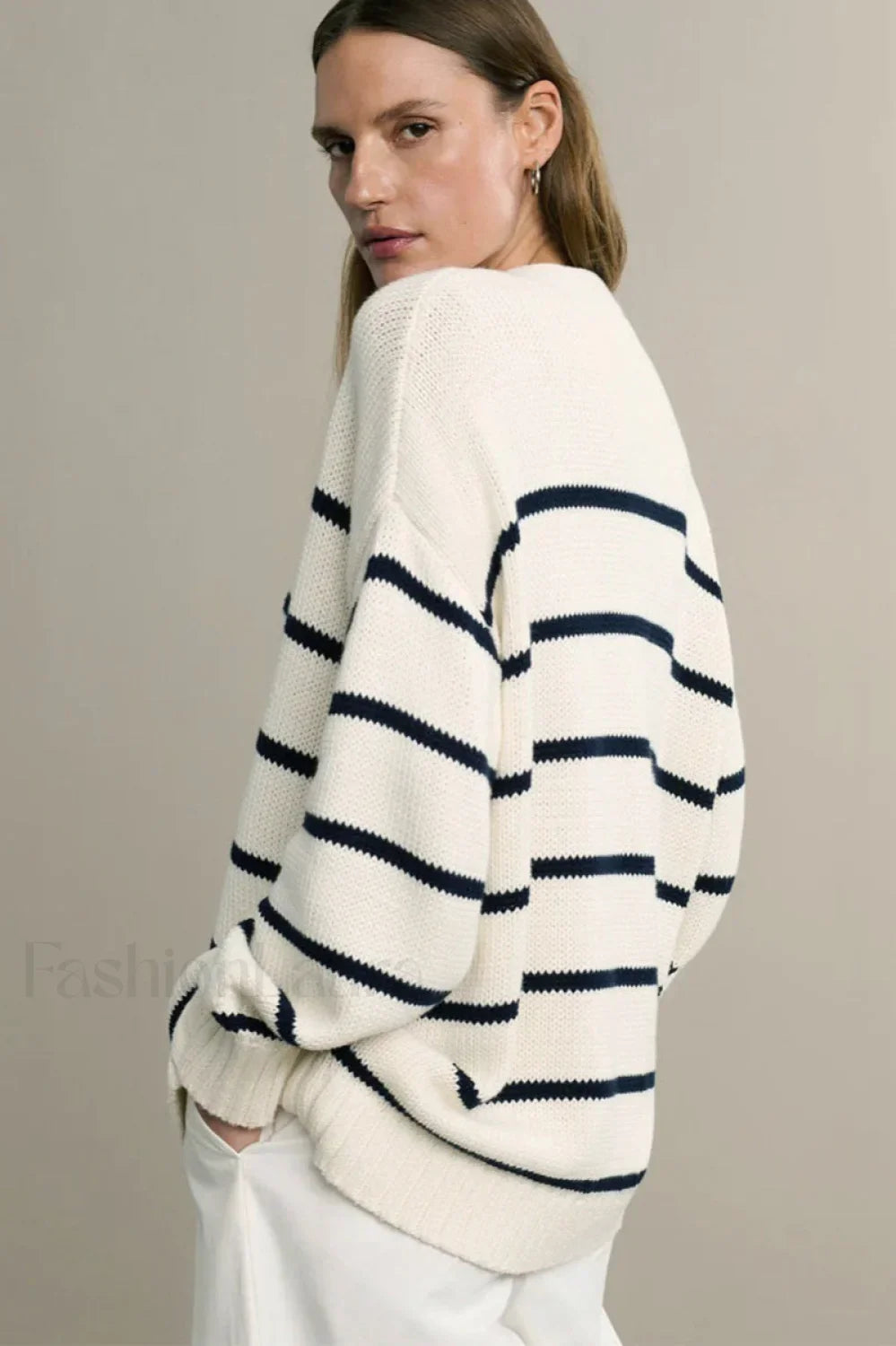 V-Neck Striped Cotton Sweater