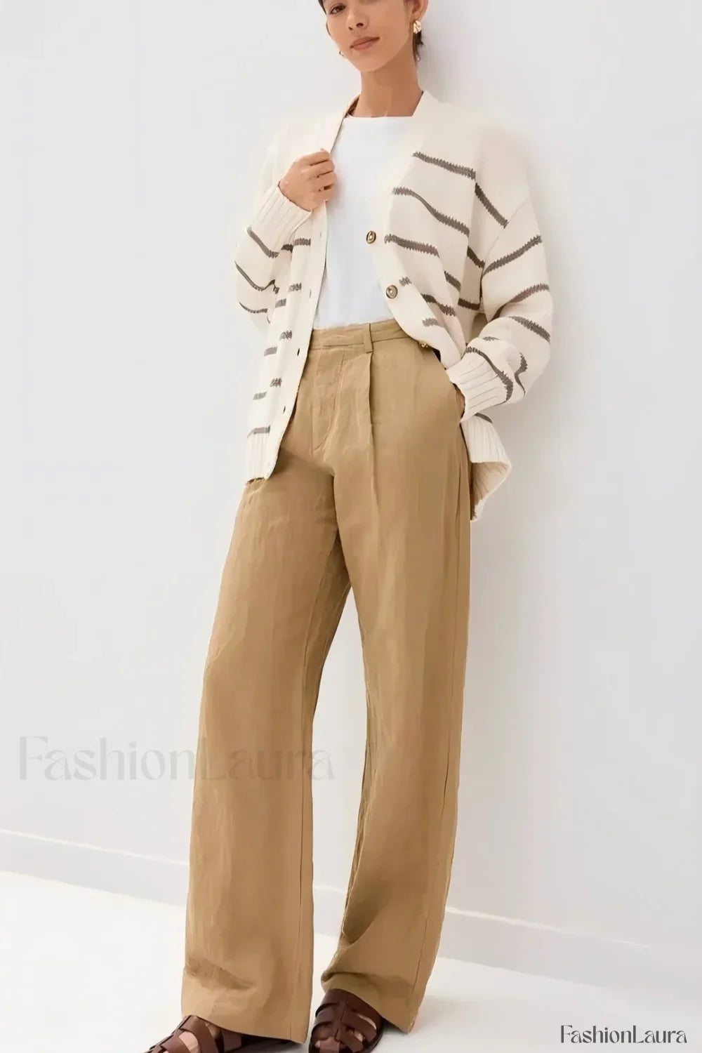 V-Neck Striped Cotton Sweater