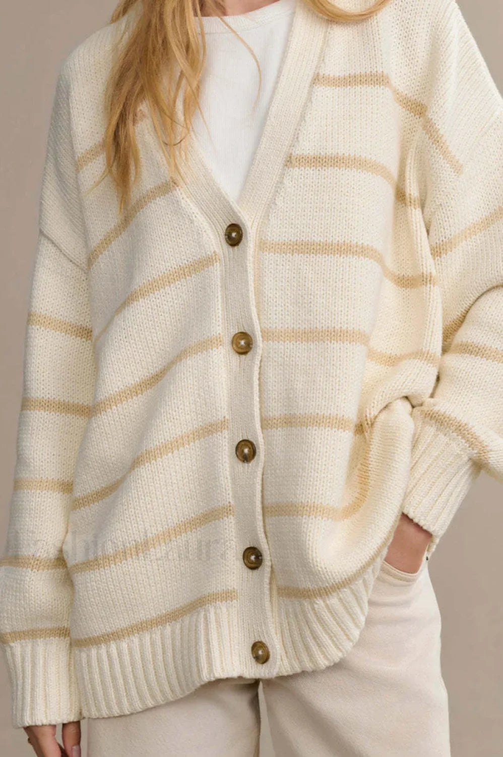 V-Neck Striped Cotton Sweater