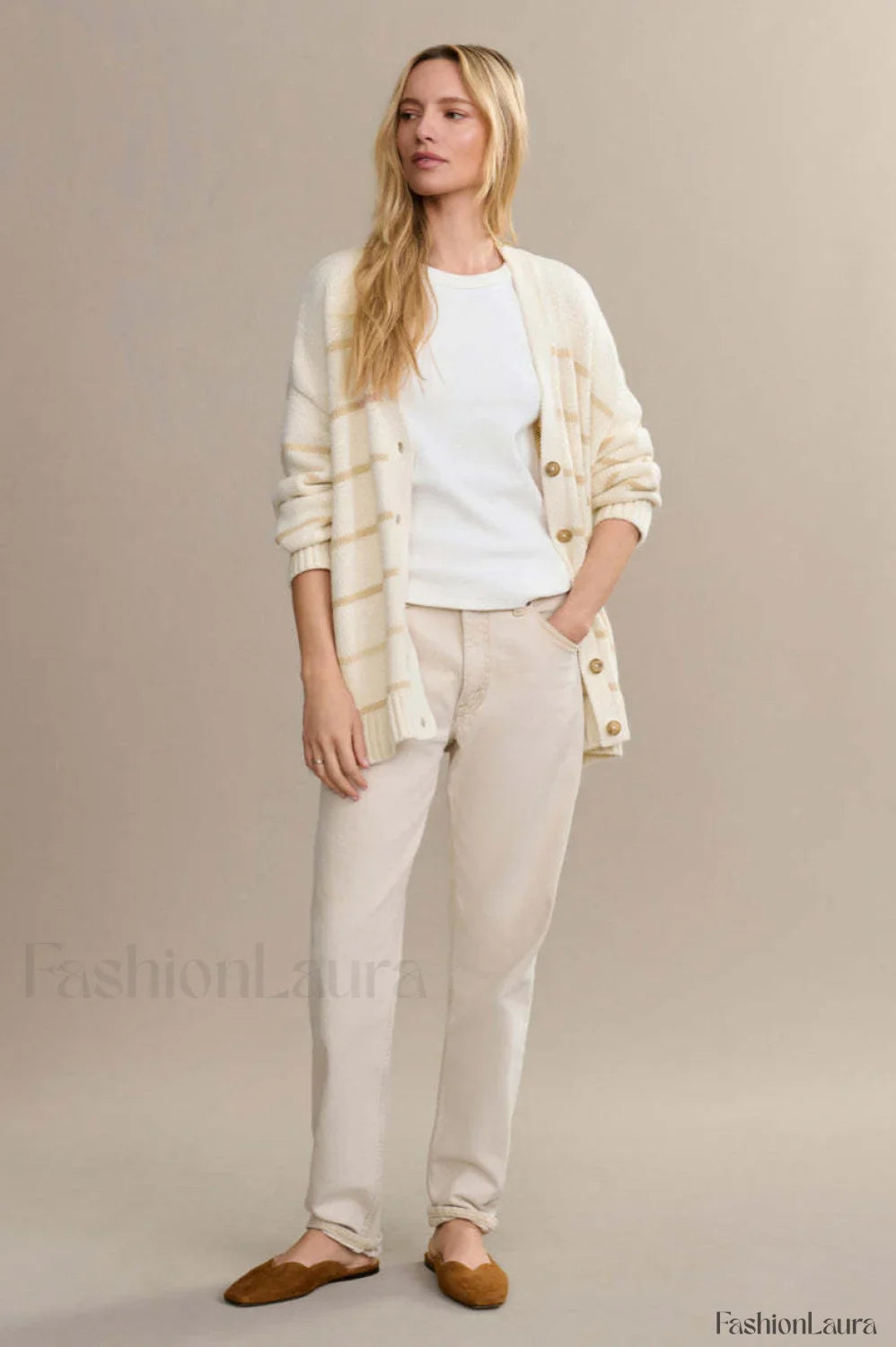 V-Neck Striped Cotton Sweater