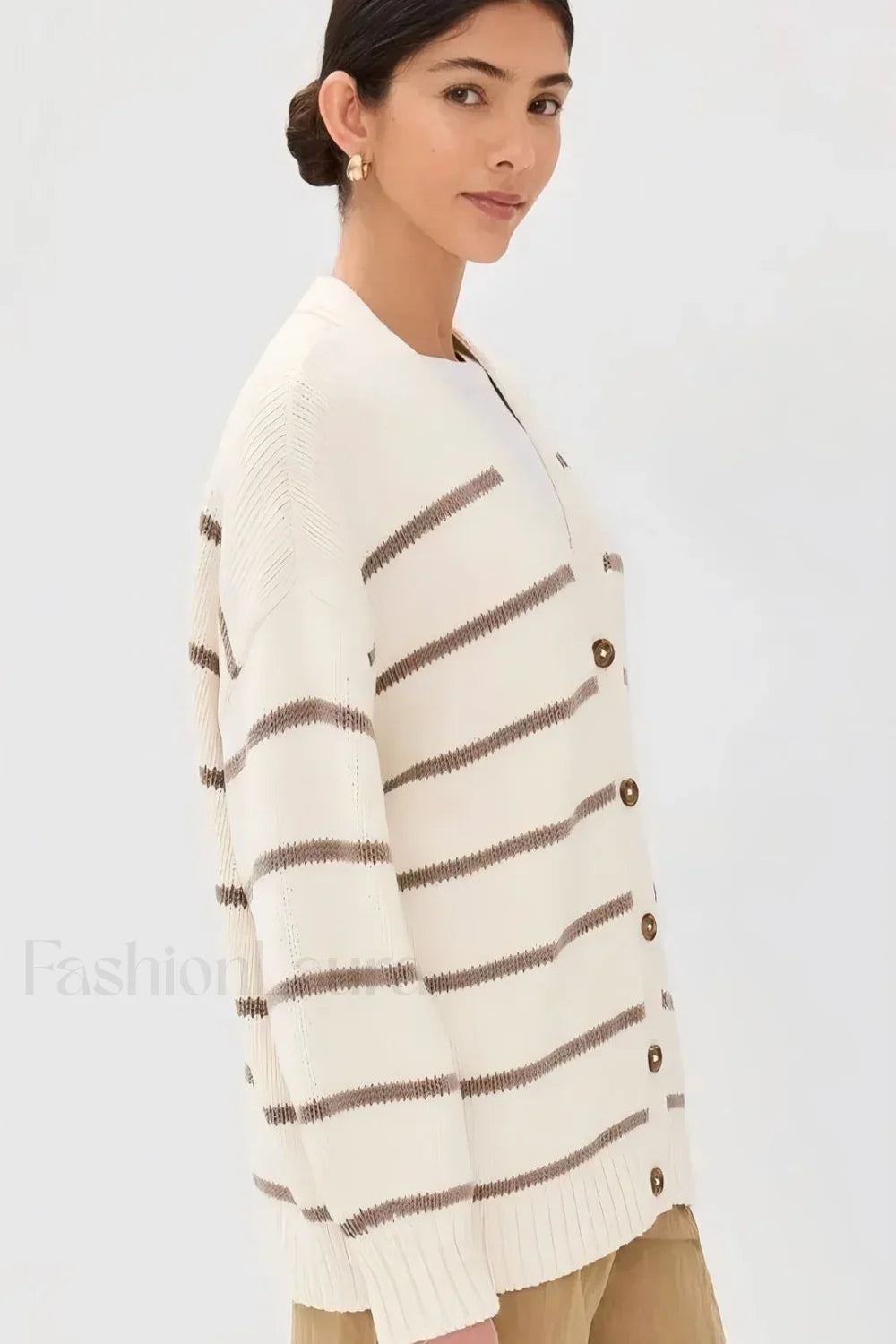 V-Neck Striped Cotton Sweater