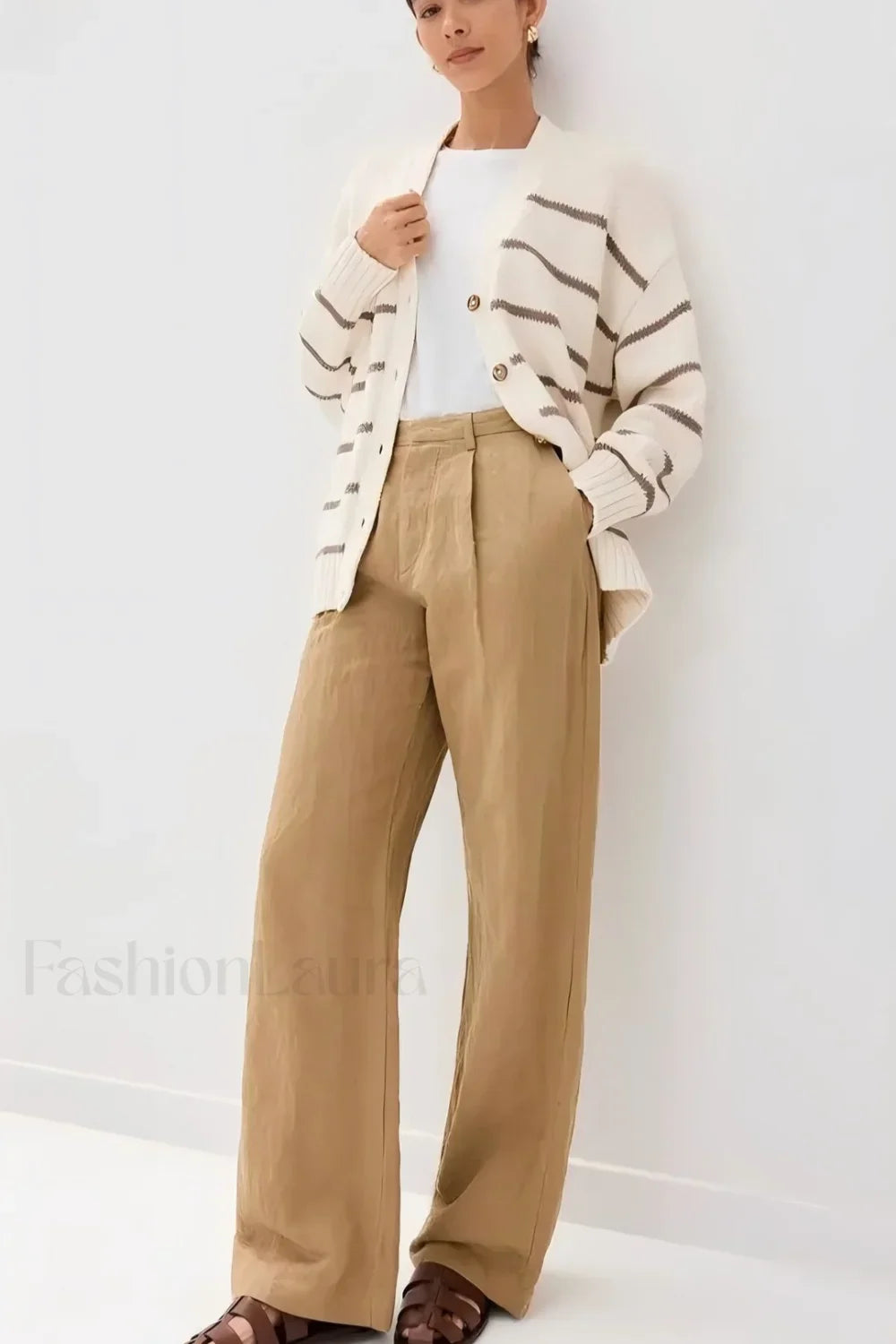 V-Neck Striped Cotton Sweater