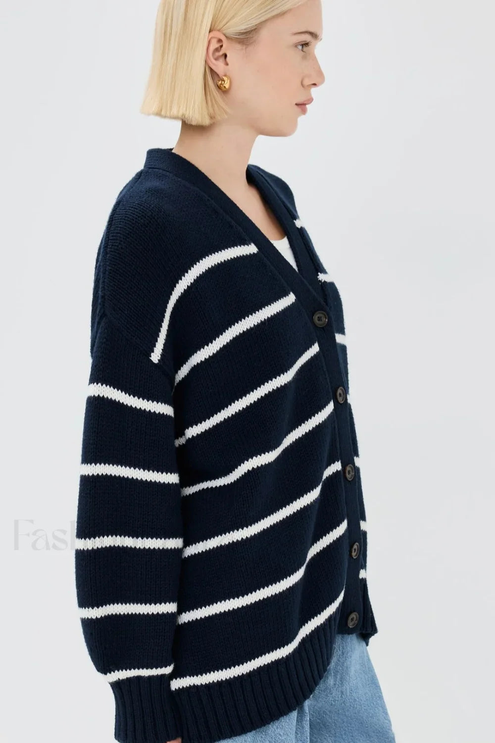 V-Neck Striped Cotton Sweater
