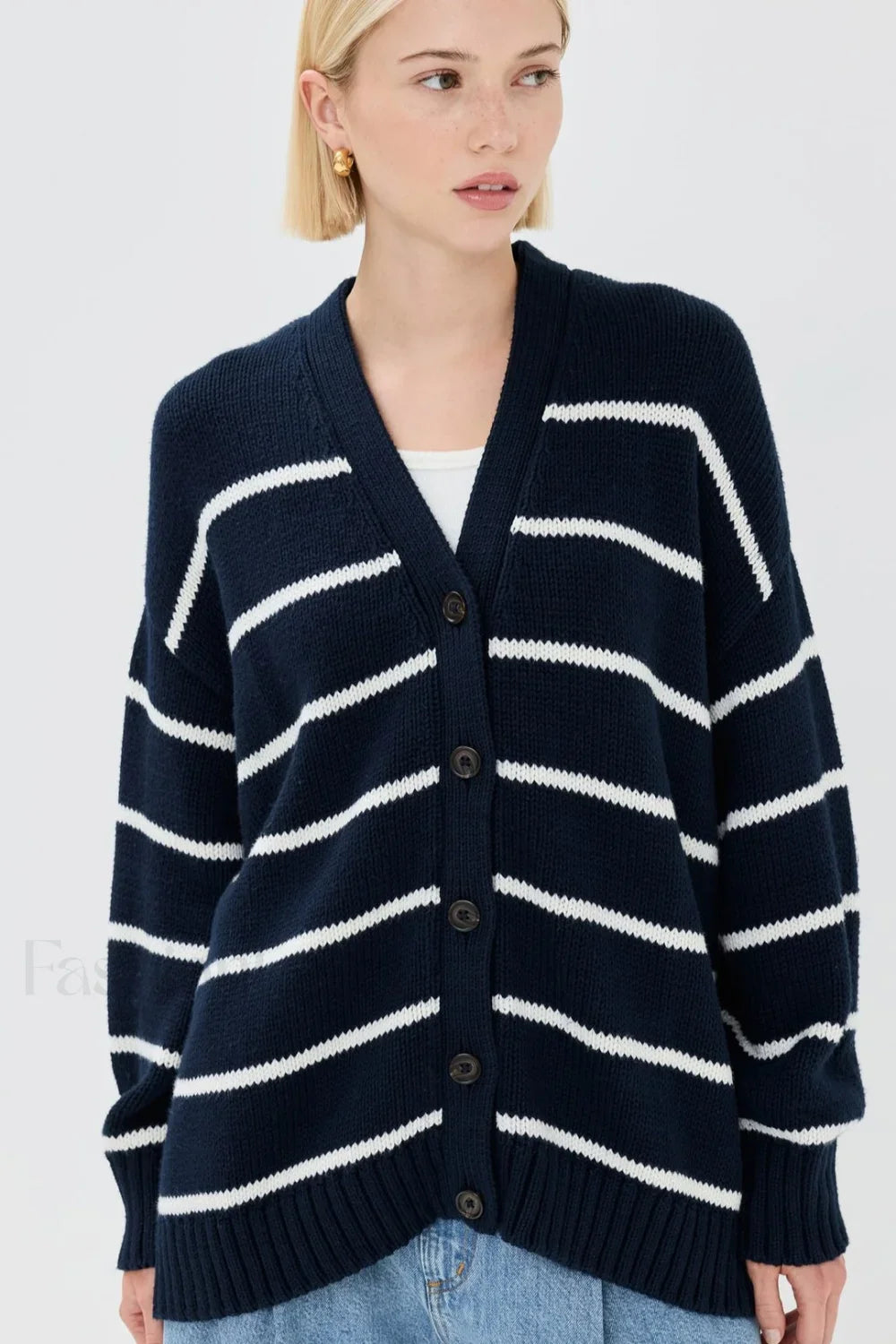 V-Neck Striped Cotton Sweater