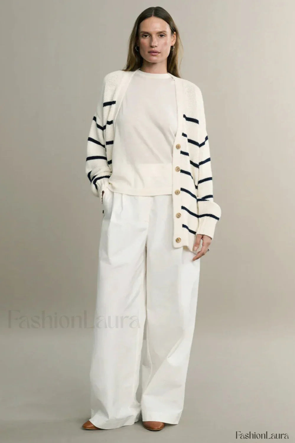 V-Neck Striped Cotton Sweater