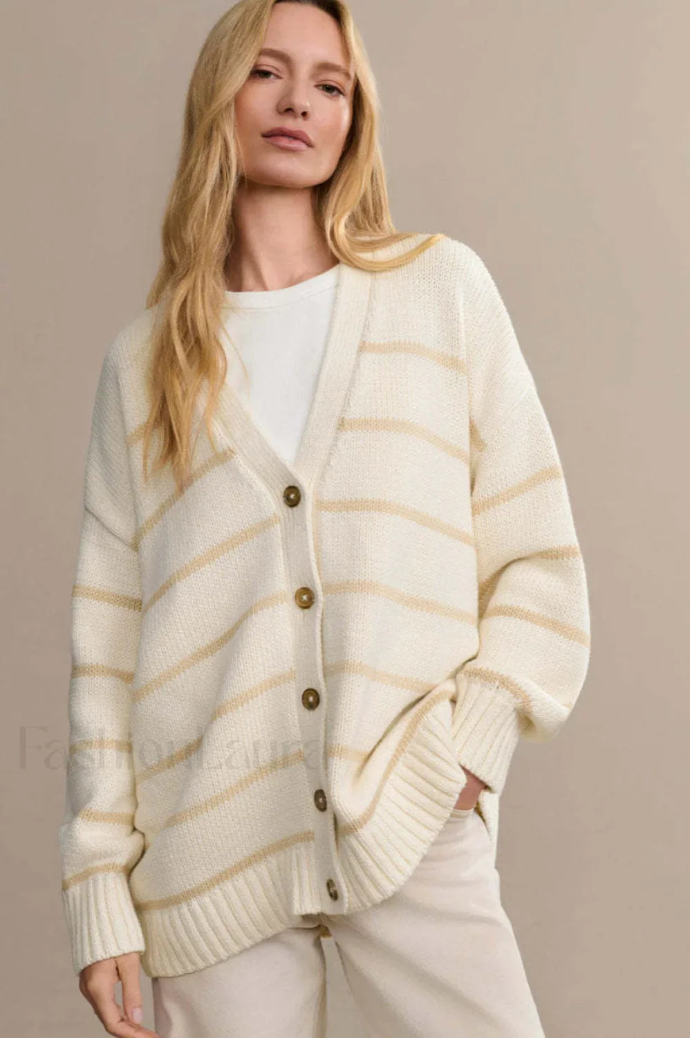 V-Neck Striped Cotton Sweater