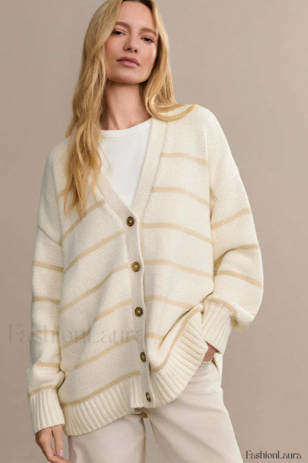 V-Neck Striped Cotton Sweater