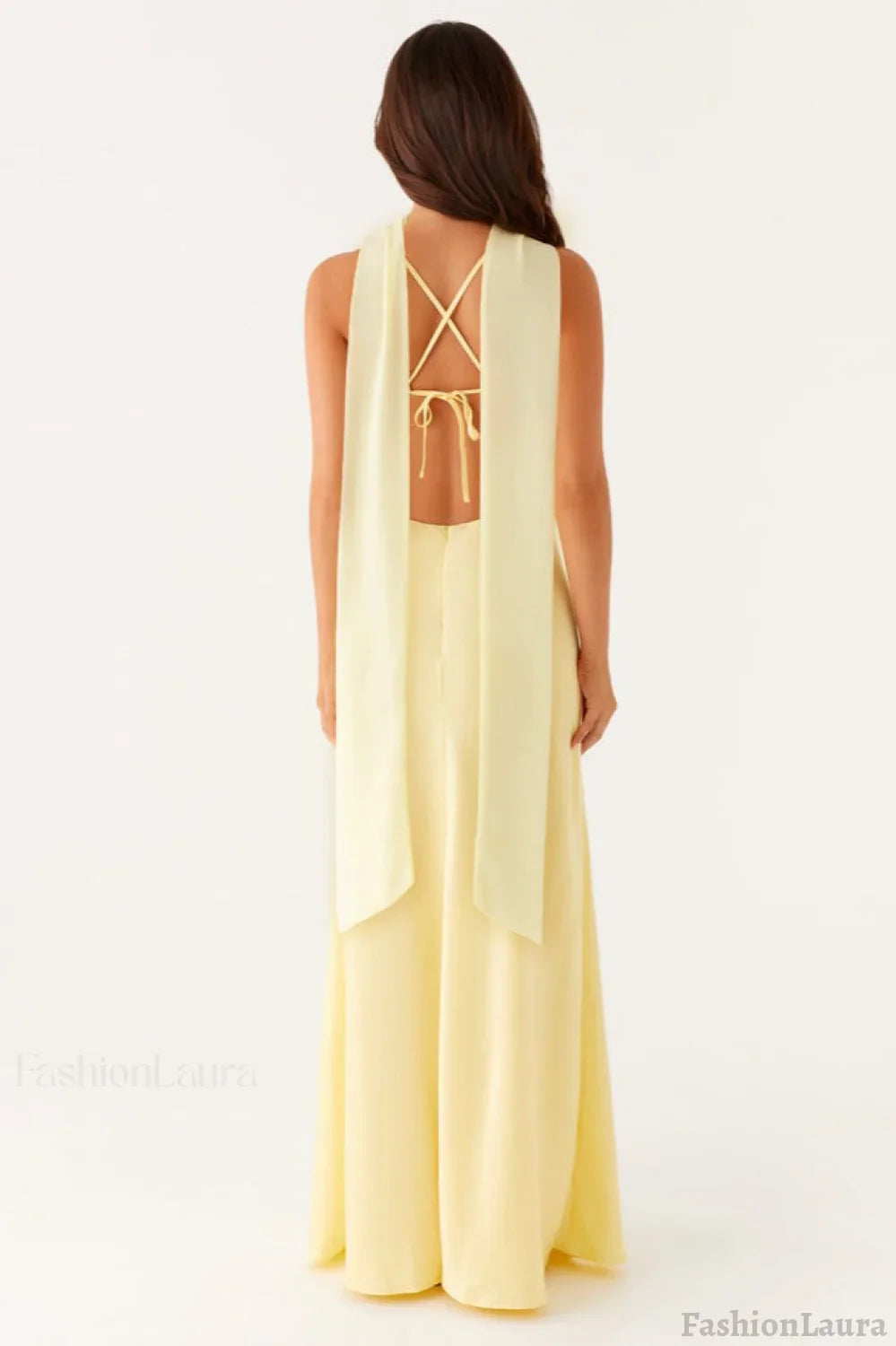 V Neck Tie Back Satin Maxi Dress
