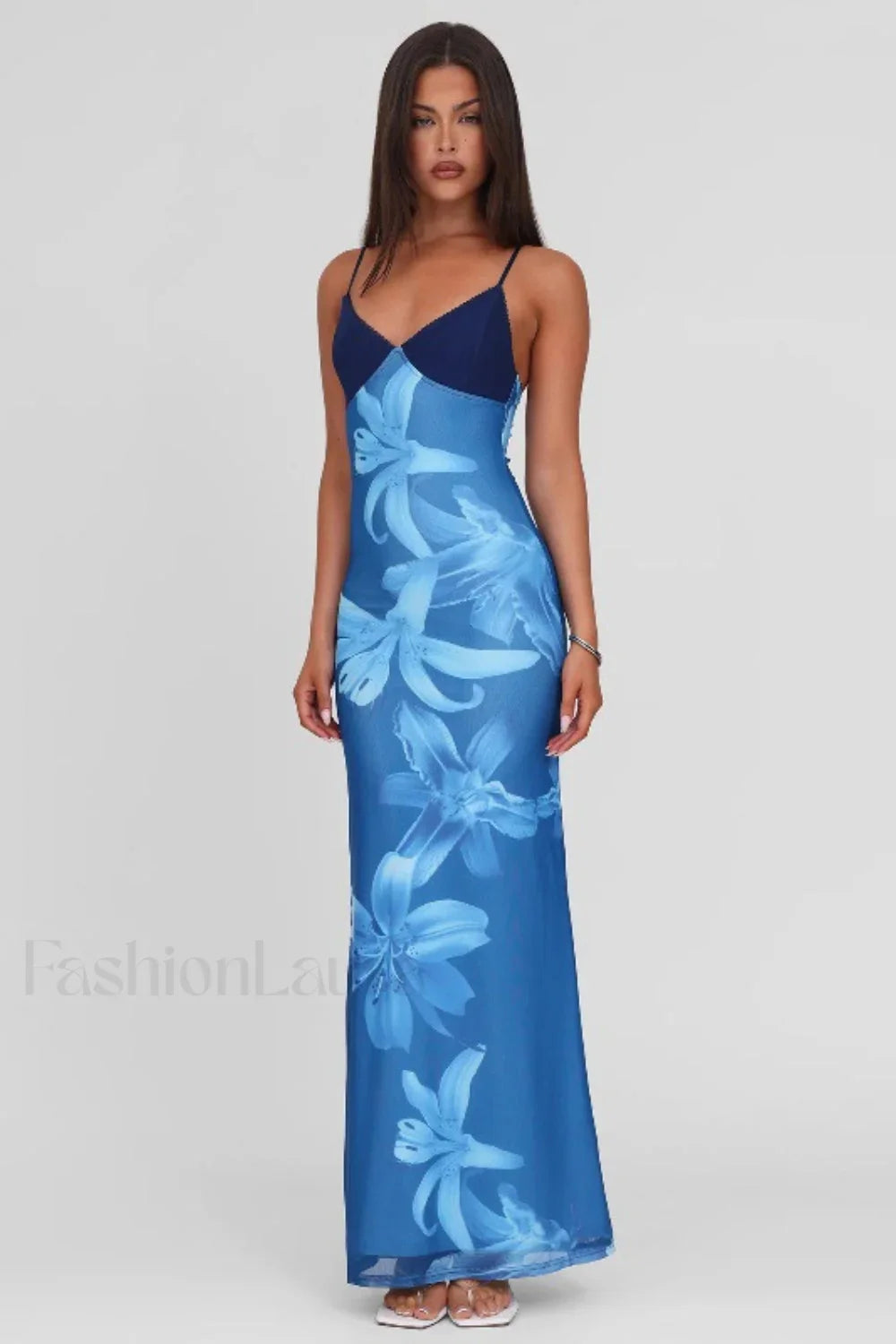 V-Neck Tie-Dye Mesh Patchwork Maxi Dress