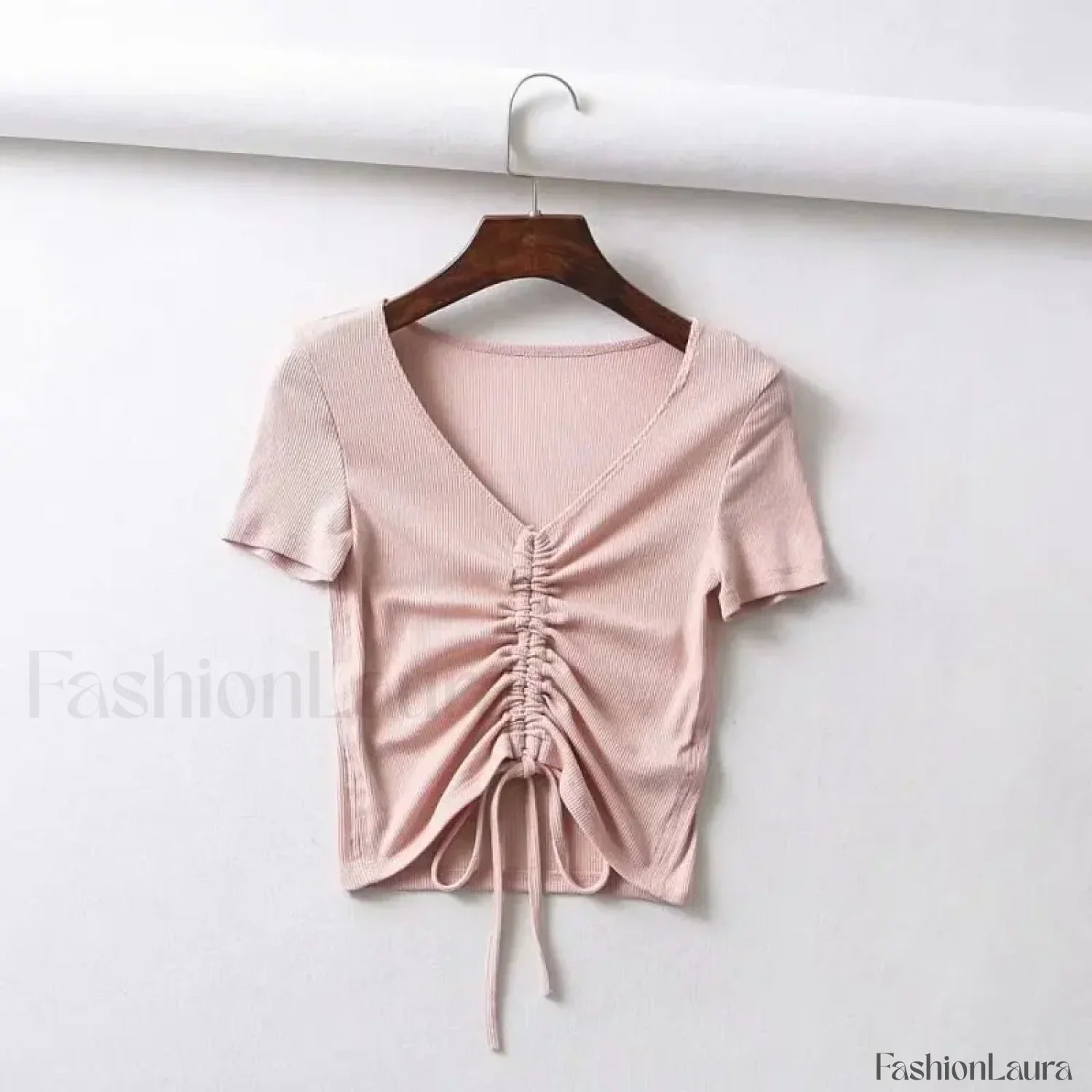 V Neck Tie Up Ribbed Crop Top