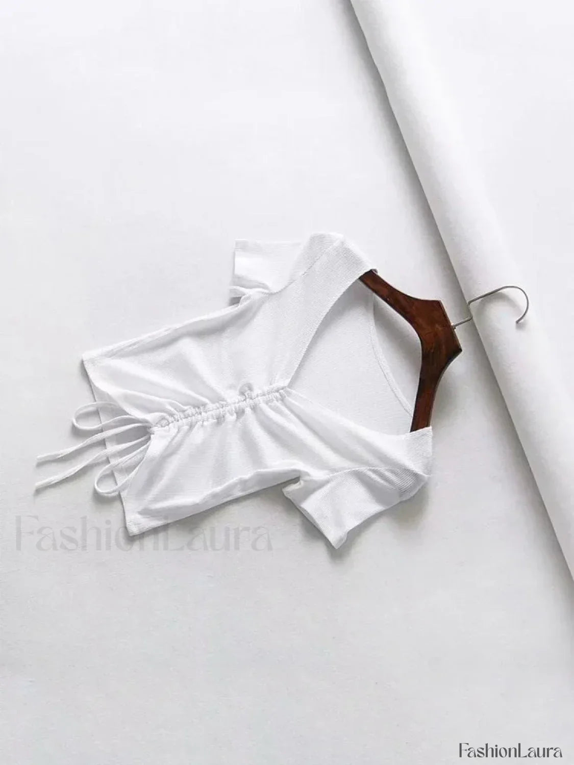 V Neck Tie Up Ribbed Crop Top