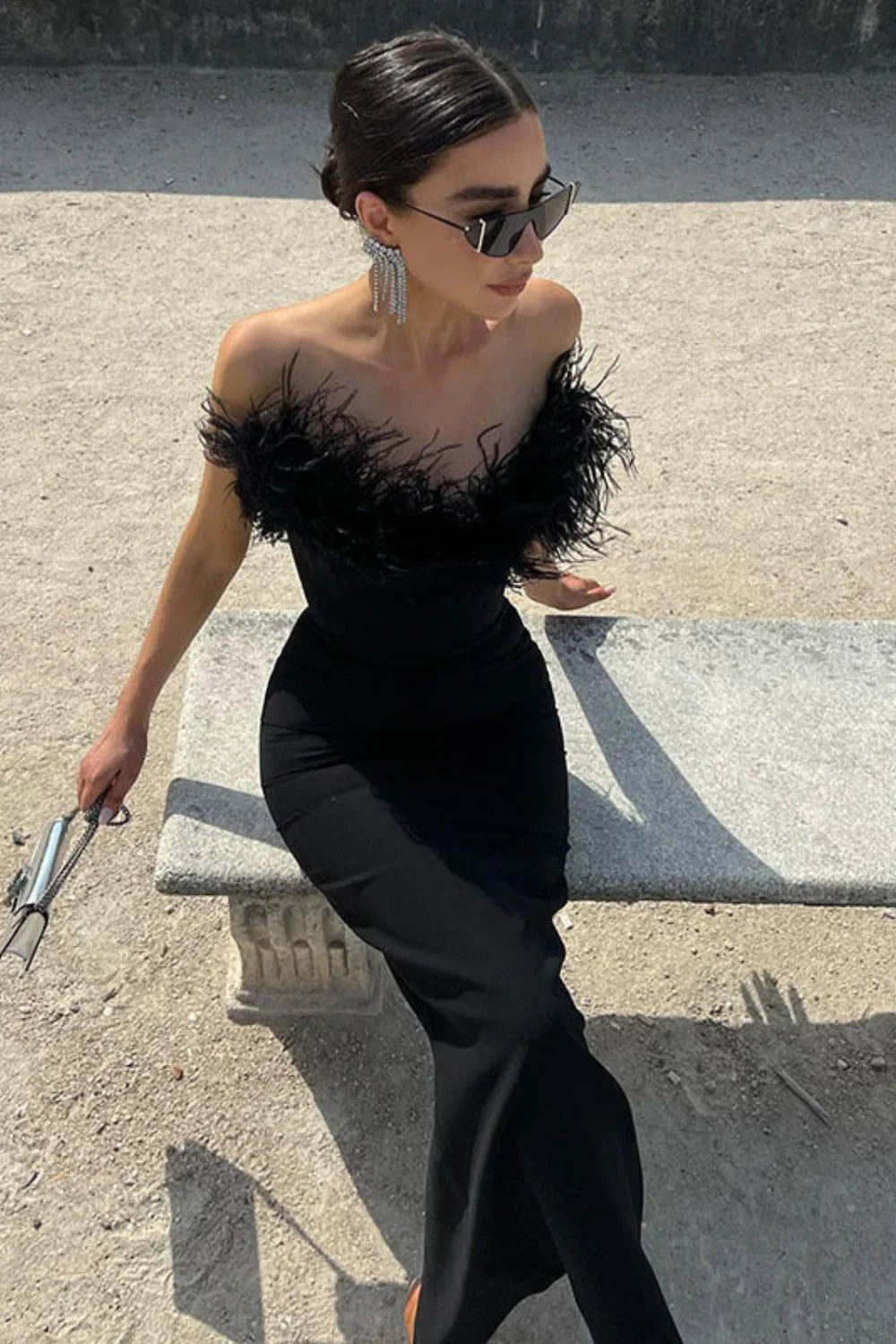 V-Neck Tube Top Fishtail Fluffy Maxi Dress