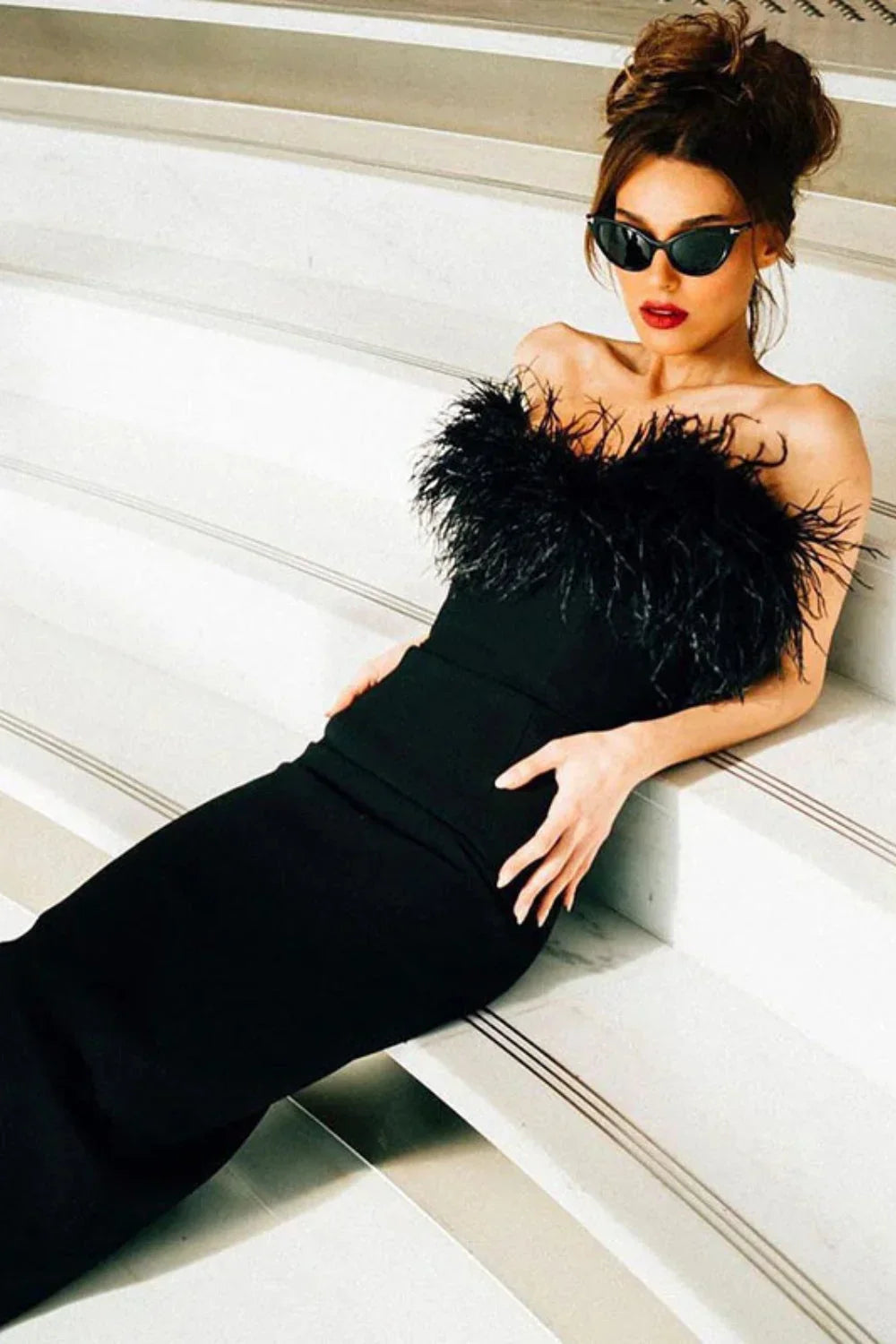 V-Neck Tube Top Fishtail Fluffy Maxi Dress