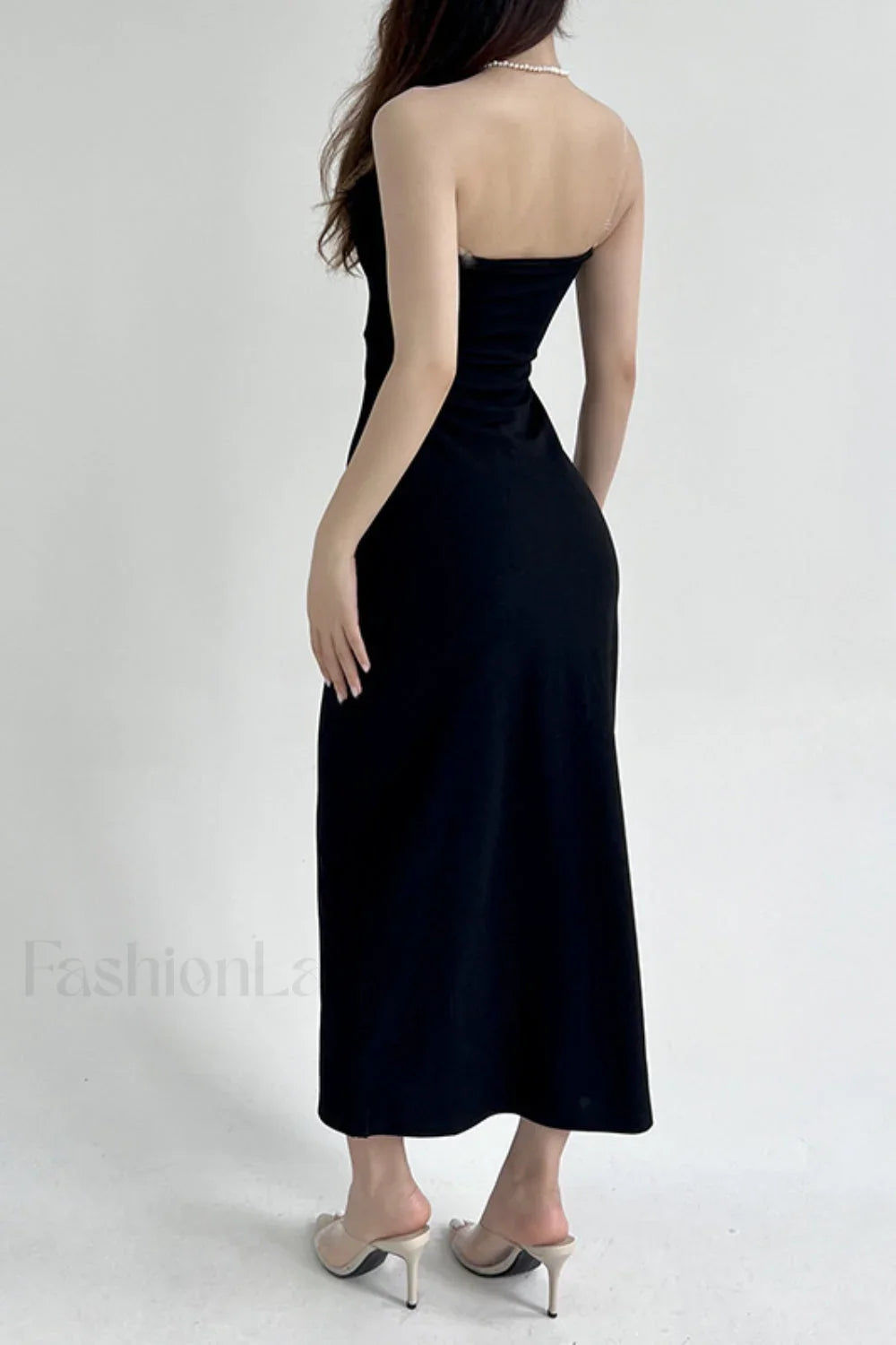 V-Neck Tube Top Fishtail Fluffy Maxi Dress