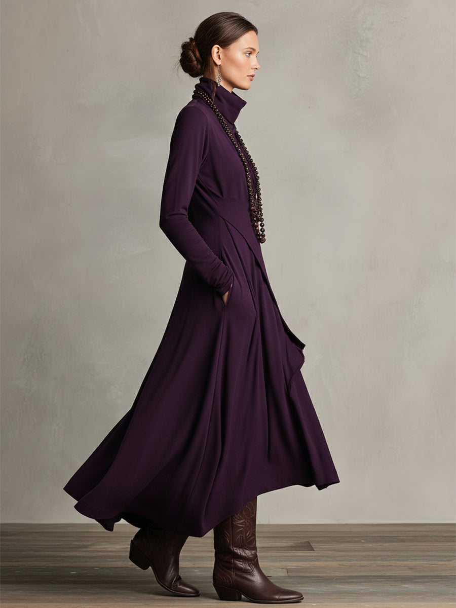 High Neck Long Sleeve Draped Maxi Dress 5