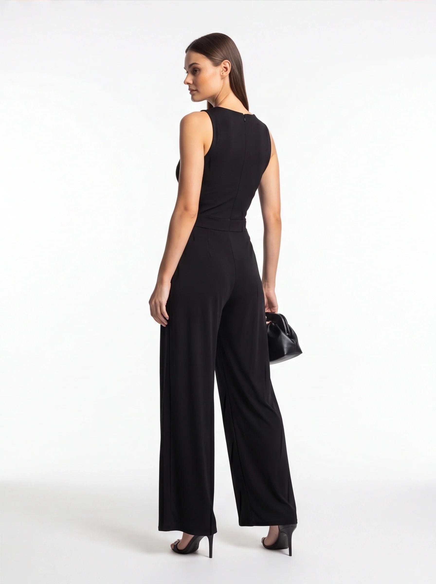 Elegant Pleated Wide-Leg Jumpsuit with Adjustable Waist & Pockets