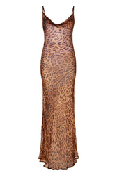 Leopard Print Cowl Neck Satin Slip Maxi Dress 5