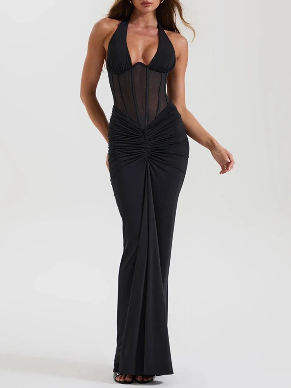 Valencia Halter Ruched Maxi Dress