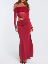 Valentina Lace Off Shoulder Maxi Dress Crimson Wine 3
