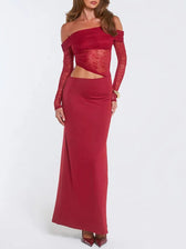 Valentina Lace Off Shoulder Maxi Dress Crimson Wine