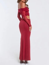 Valentina Lace Off Shoulder Maxi Dress Crimson Wine 4