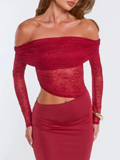Valentina Lace Off Shoulder Maxi Dress Crimson Wine 5