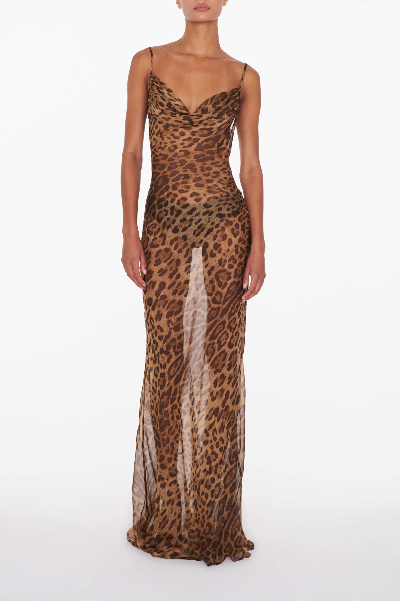 Leopard Print Cowl Neck Satin Slip Maxi Dress 2