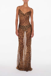 Leopard Print Cowl Neck Satin Slip Maxi Dress 2