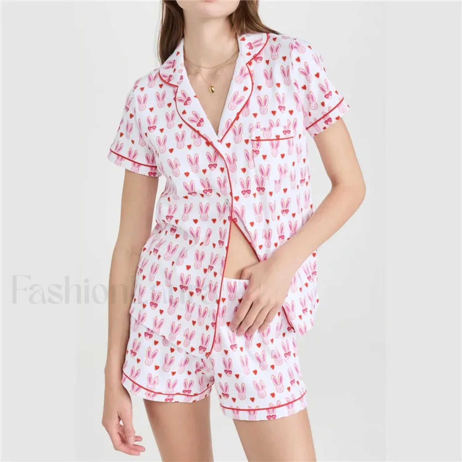 Valentines Heart Print Shirt High Waist Shorts Two Piece Set