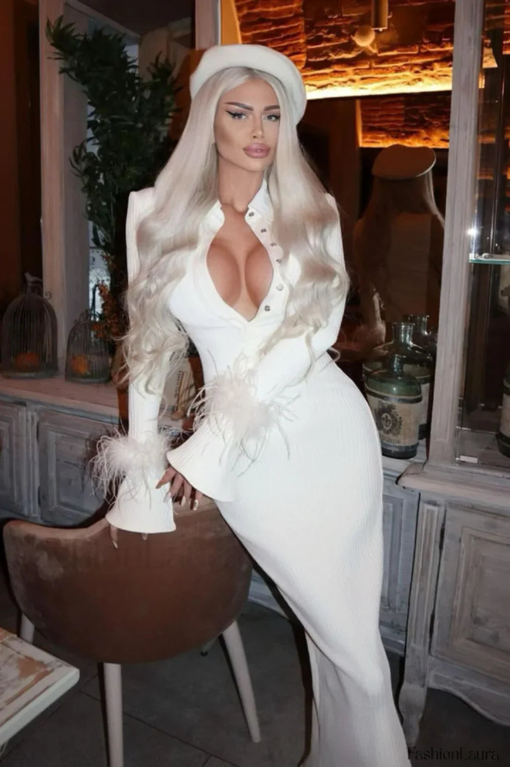 Vallance Feather Stylish Trim Maxi Dress