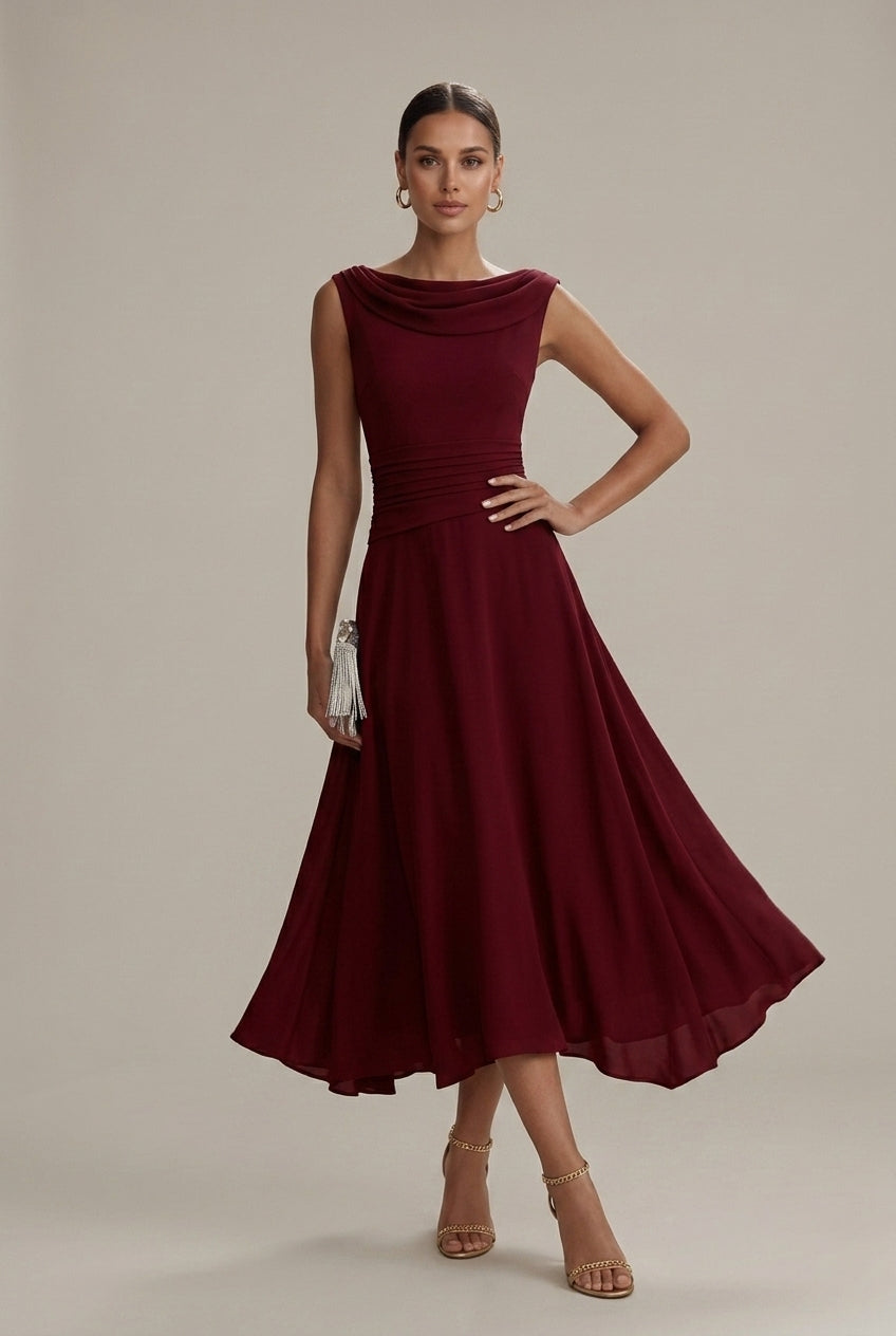 Chiffon Cowl Neck Sleeveless Pleated Midi Dress 4
