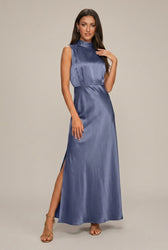 Satin High Neck Sleeveless High Split Maxi Dress 6