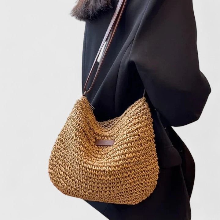 Woven Straw Slouch Shoulder Bag