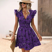 Floral V-Neck Ruffle Sleeve Fit and Flare Mini Dress 2