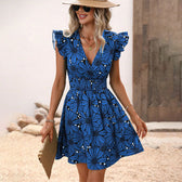 Floral V-Neck Ruffle Sleeve Fit and Flare Mini Dress 4