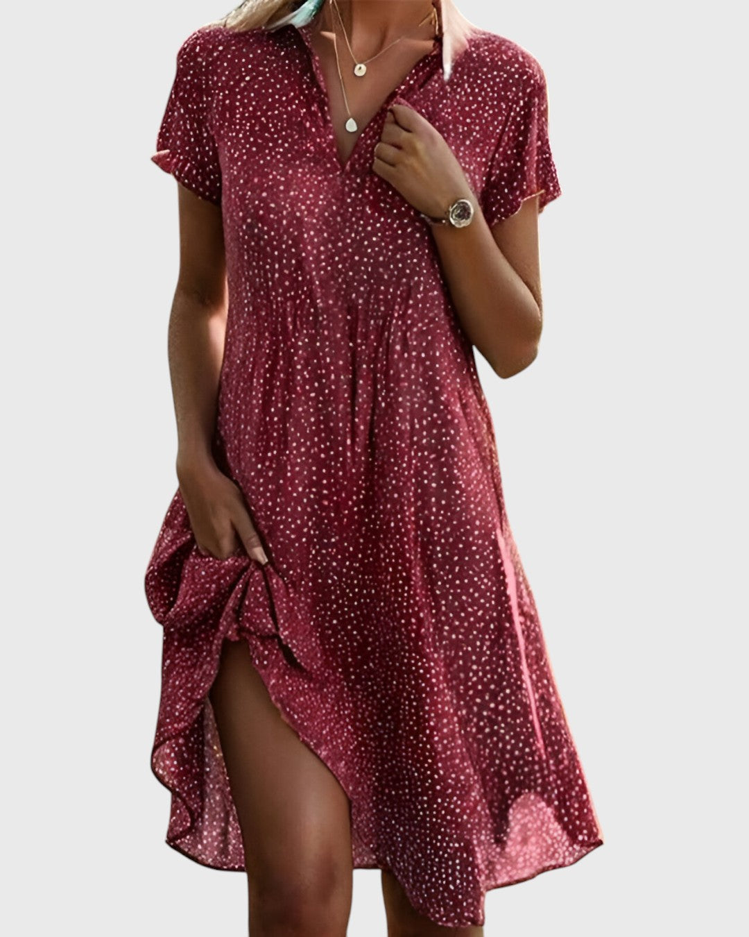 Polka Dot Collared Short Sleeve High Low Shirt Dress