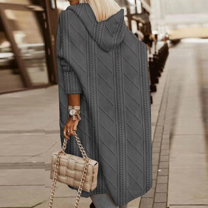 Hooded Cable Knit Longline Cardigan Coat