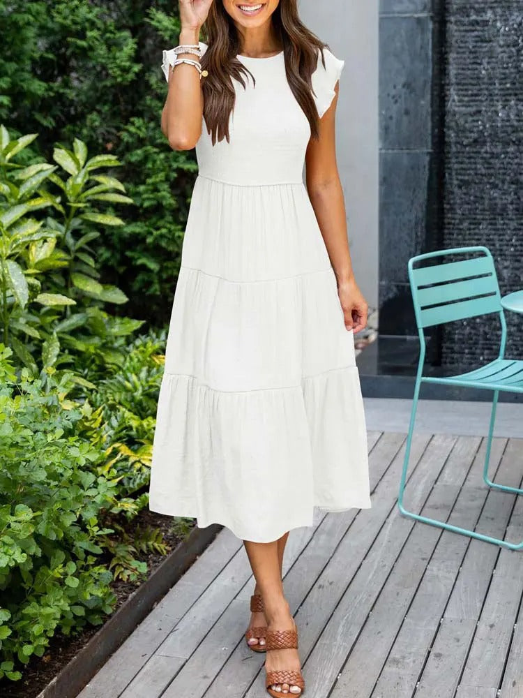 Smocked Flutter Sleeve Tiered Midi Dress 16
