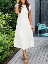 Smocked Flutter Sleeve Tiered Midi Dress 16