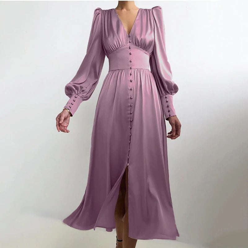 Persia Refined Slit Satin Midi Dress for Women Smart Casual Outfit