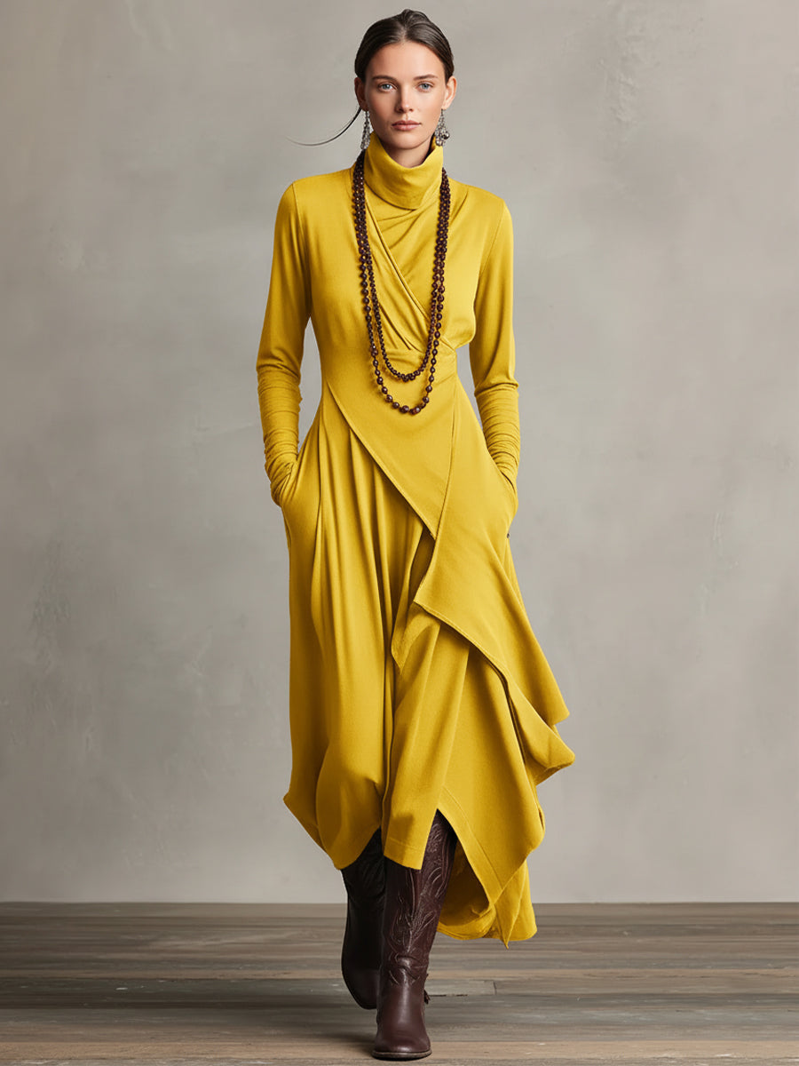 High Neck Long Sleeve Draped Maxi Dress 8