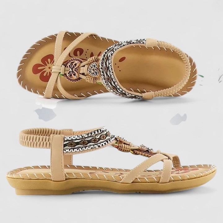 Beaded T-Strap Slingback Flat Sandals