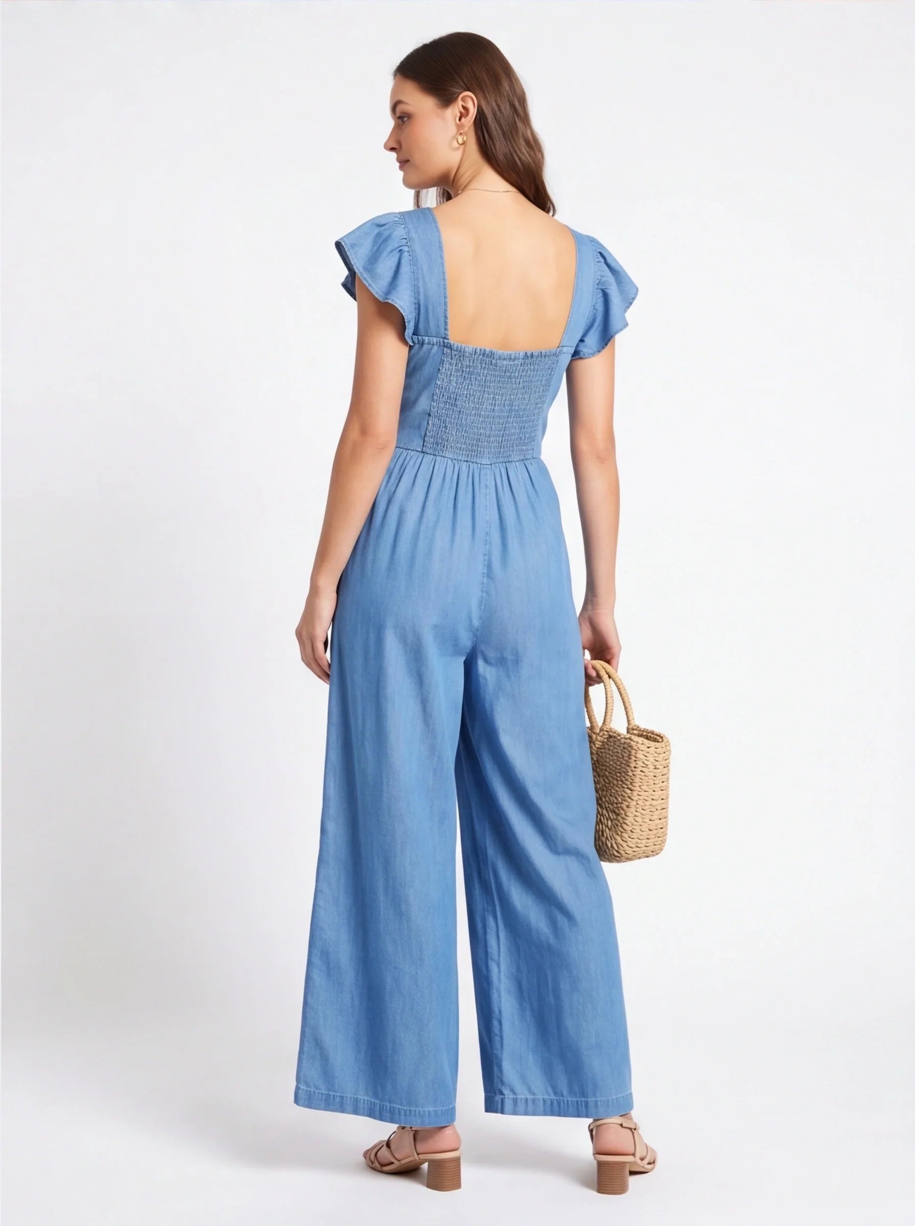 Chic Casual Wide-Leg Jumpsuit with Adjustable Straps & Pockets