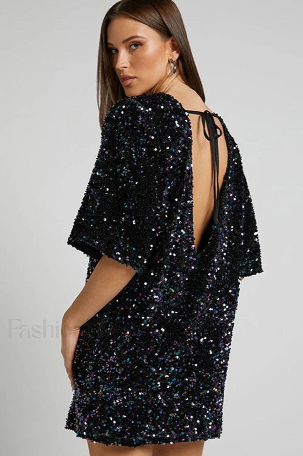Velour Sequins Stylish Mini Dress