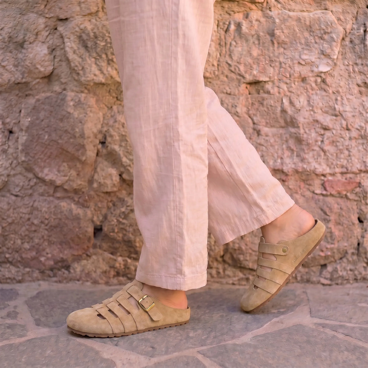 Suede Look Closed Toe Buckle Fisherman Clog Mules