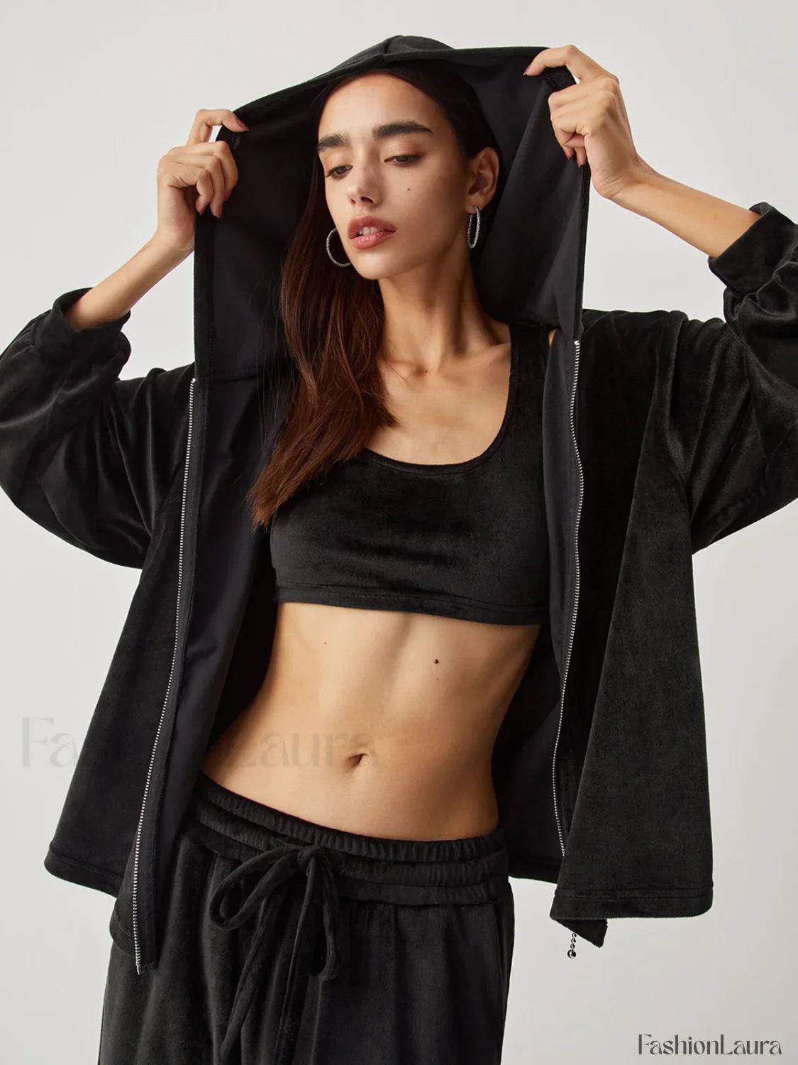 Velvet Hoodie Three Trendy Piece Pants Set