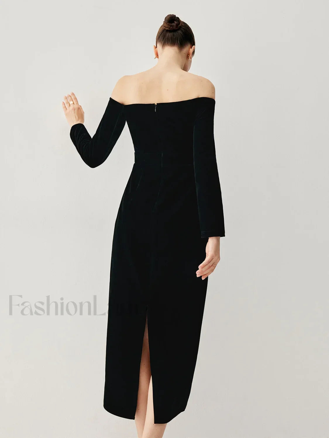 Velvet Off-shoulder Patchwork Trendy Slit Midi Dress