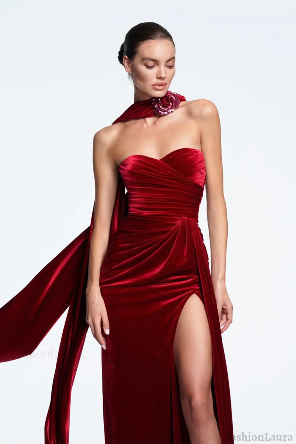 Velvet Strapless Split Party Dress