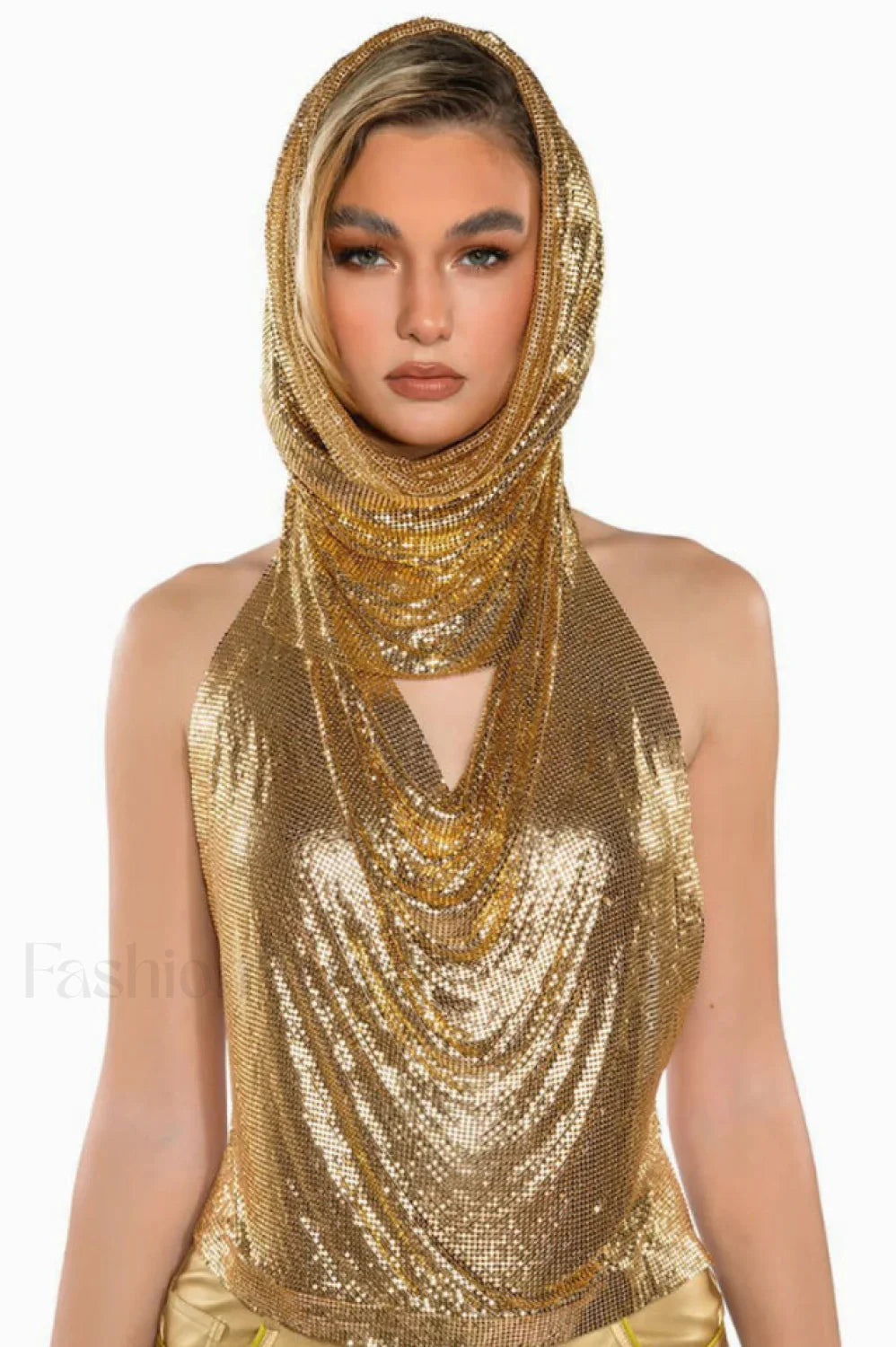 Venus Hoodie Stylish Metallic Top Free Size / Gold