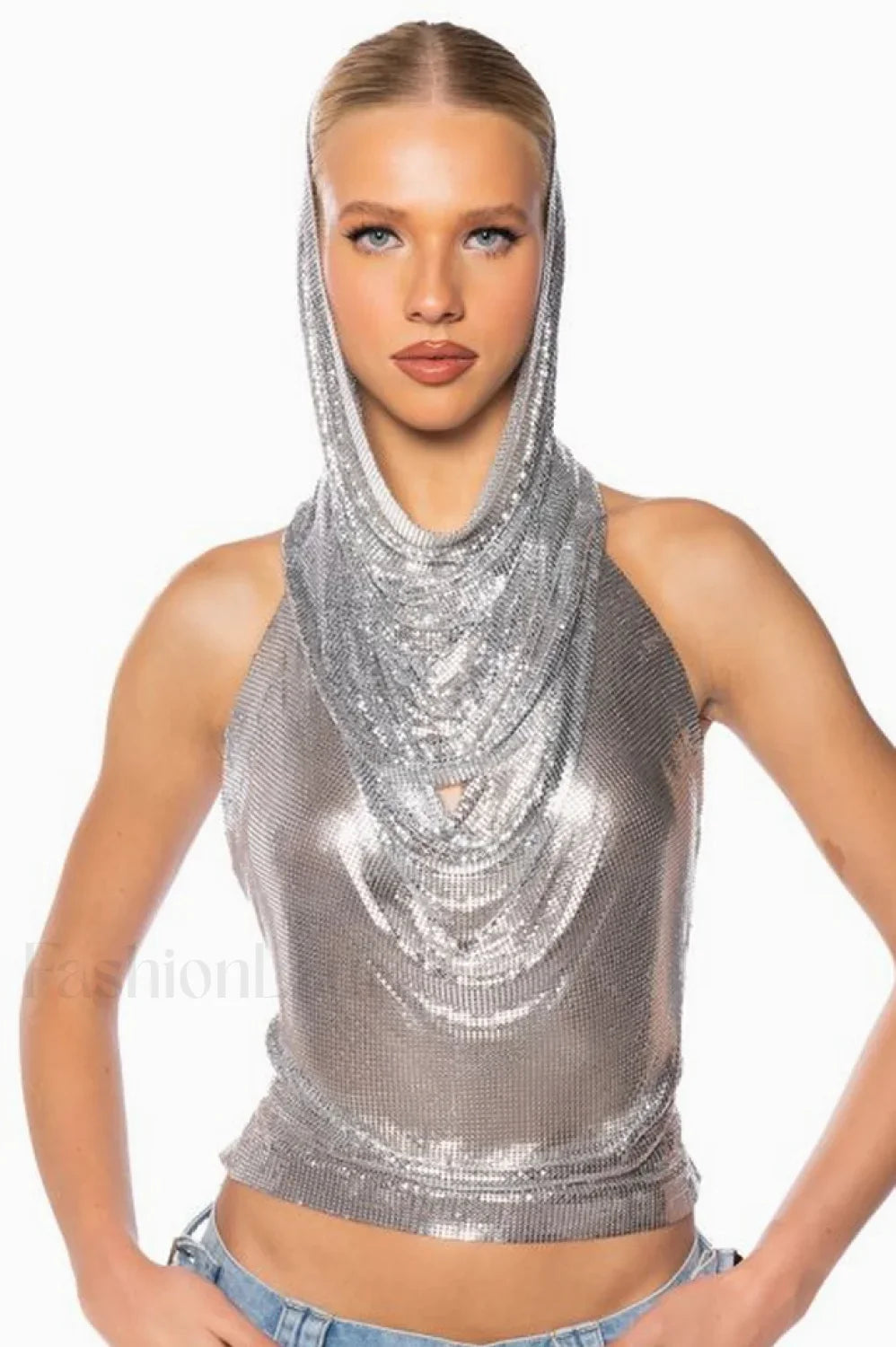 Venus Hoodie Stylish Metallic Top Free Size / Silver